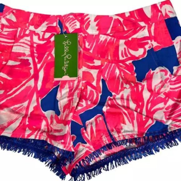 Lilly Pulitzer Womens Cocoa Shorts Tiki Pink Beach Bliss Pocket Fringe XS New - Picture 7 of 10